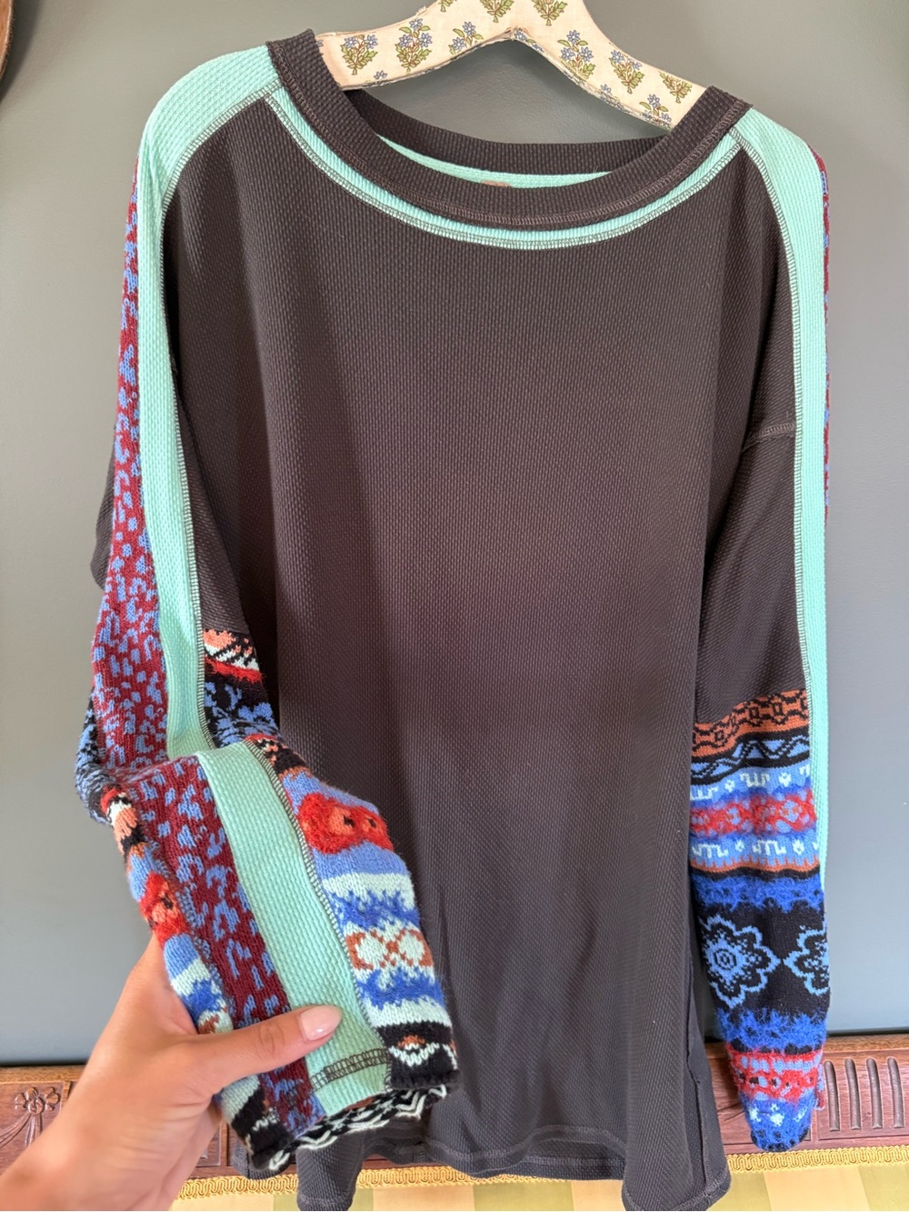 FREE PEOPLE ON MY WAY leopard THERMAL TOP sz XL